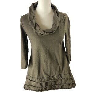 Neon Buddha Popover Yoga Top Women XS Sage Green Cowl Neck Tiered Detail At Hem